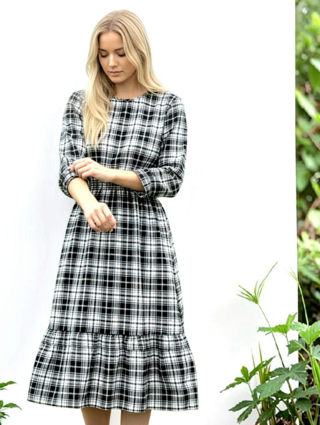 Black & White Plaid Prairie Dress Ruffle Hem Sz 2x Country Farmhouse Casual